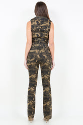 Trendy V-Cut Ruched Camo Flare Pants by American Bazi